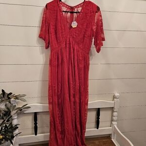 Pink blush lace maxi dress